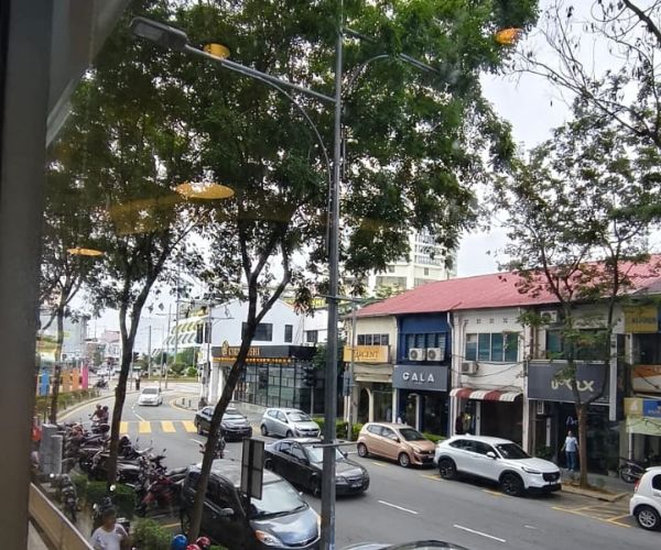 Four Leaves Cafe Gama George Town Trees Three story tall trees standing as silent witnesses outside Four Leaves Cafe and Restaurant at Gama Penang.
