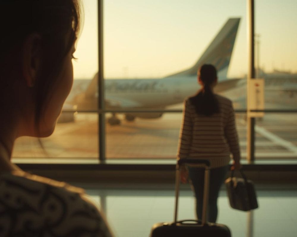 You Are Enough – Daughter Saying Goodbye at the Airport A mother watching her daughter walk away to board a flight, capturing a heartfelt farewell. Emphasizes love, connection, and the message “you are enough."